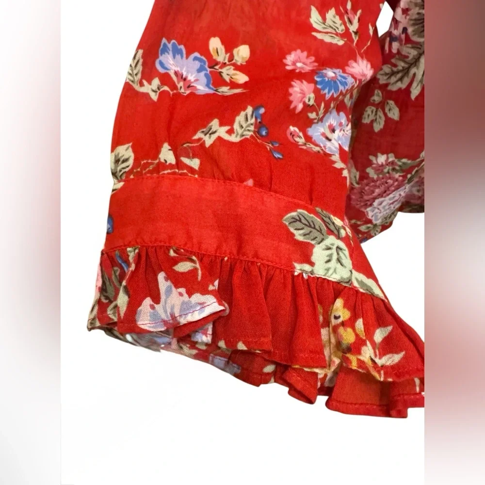 Gerard Darel Paris red cotton floral blouse. Size 46 (XL). Mint condition. - Picture 3 of 9